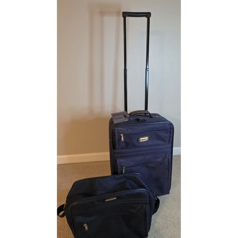Jaguar 2 Piece Navy Blue Luggage Set Rolling Suitcase Carry On Travel Bag